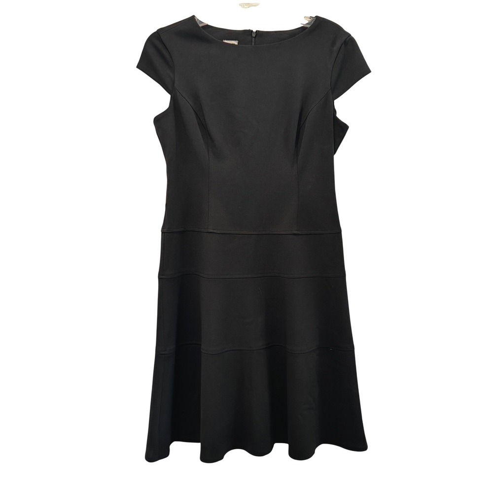 Anne Klein Dress Womens 8 Cap Sleeve Tiered Skirt Black Career Workwear LBD